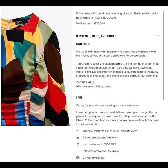 Zara multicoloured printed dress with draping long sleeve ruched Sz S NWT - Picture 5 of 10